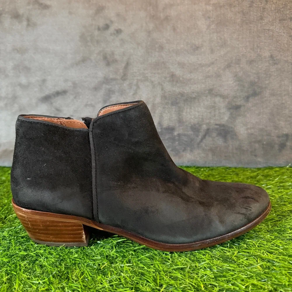 Sam Edelman Black Suede Ankle Booties Side Zip Block Heel‎ Women Size 6.5 M